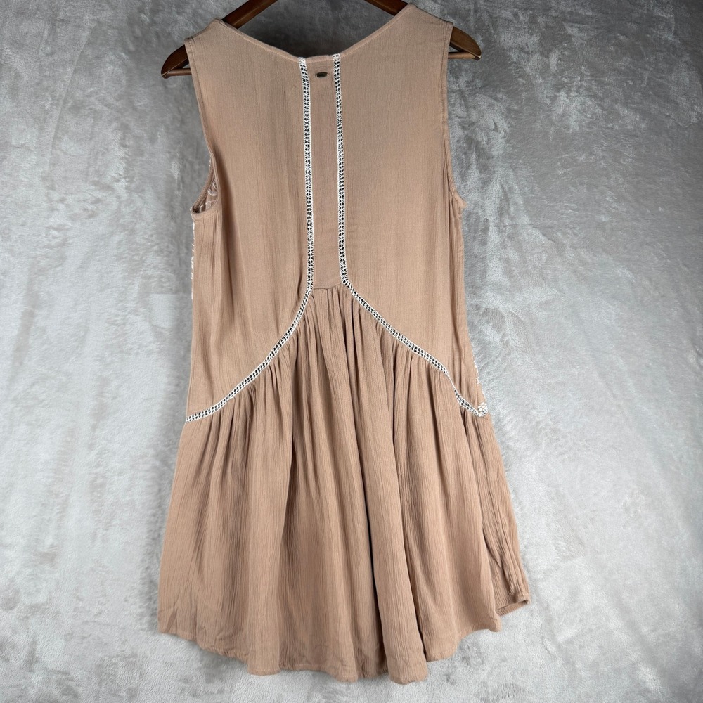ONeill Womens Tan Embroidered Boho Gauze Sleeveless Tunic Top XS Scoop Neck Lace - Picture 6 of 11